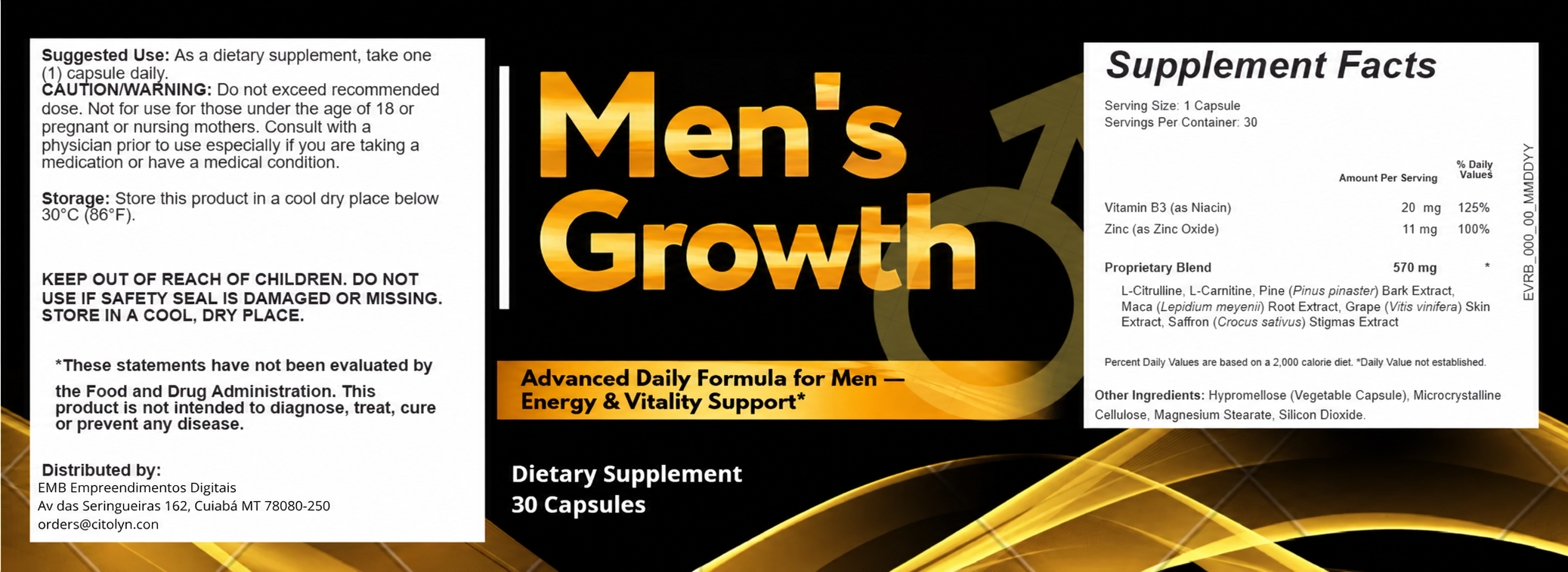 Men's Growth full ingredient label and facts panel